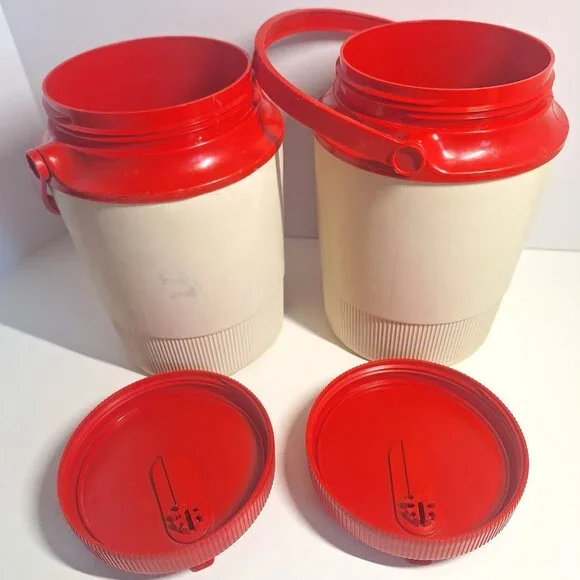 Pizza Hut Insulated Thermos Half Gallon Red Tan Cooler Handles 80s Lot - Picture 7 of 7